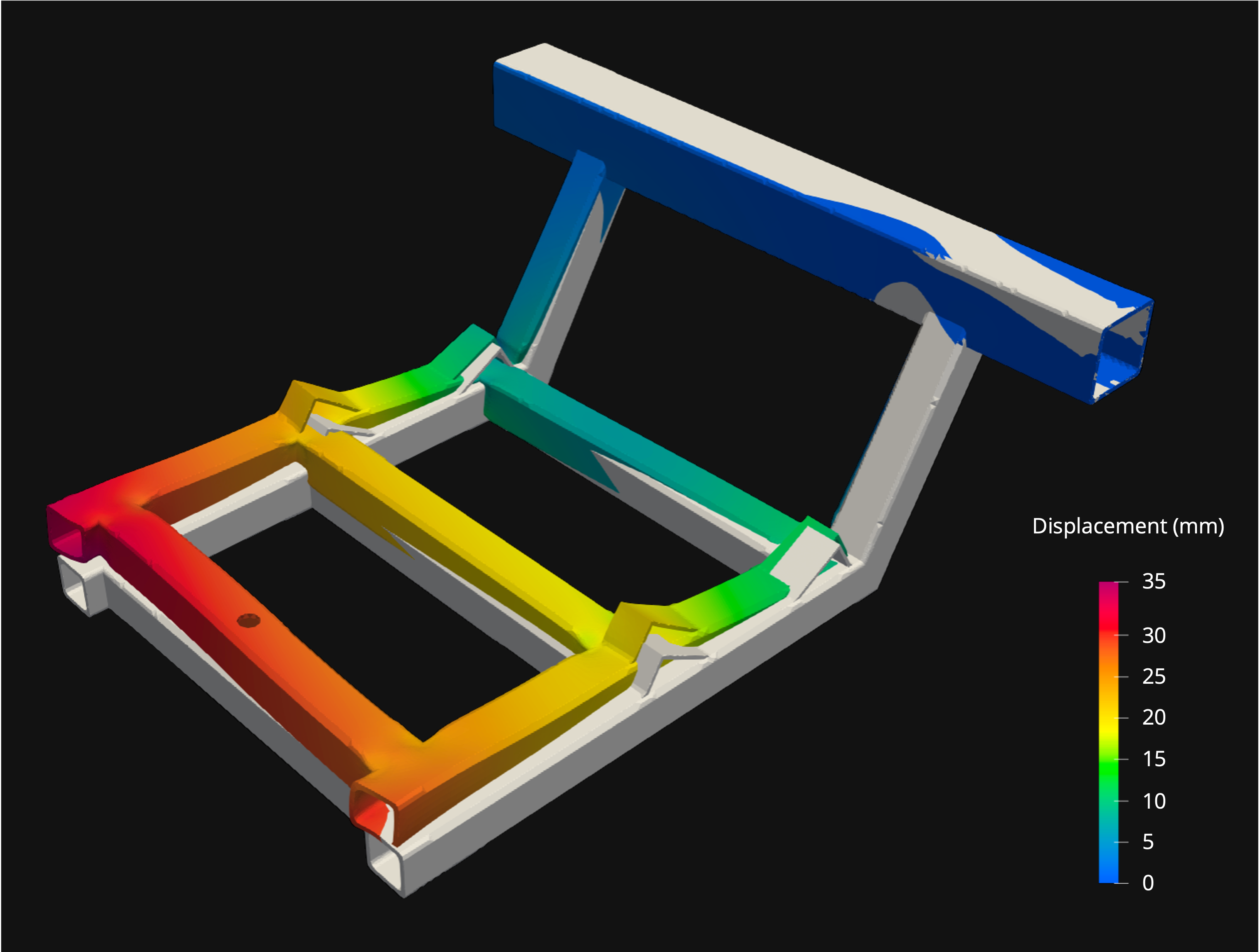 Welded frame with predicted displacement after welding